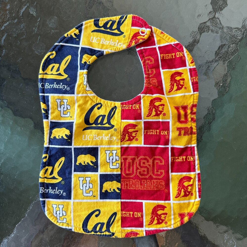Cal Berkeley Bears USC Trojan Baby Bib RARE Blue Yellow Red Orange